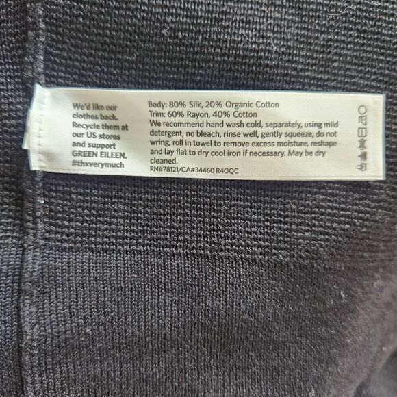 Eileen Fisher Jacket Sweater Cardigan Womens Large Silk Cotton Full Zip Black Ca - Picture 5 of 5